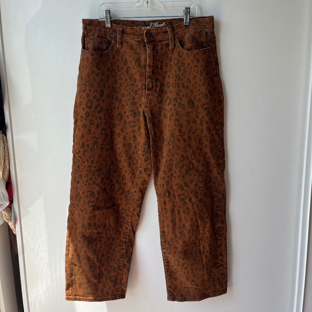 Cropped Brown Cheetah Print Jeans, Universal Thread, Size 10/30R